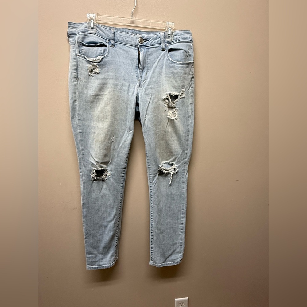 American Eagle Outfitters Blue Skinny Jeans with Distressed Details